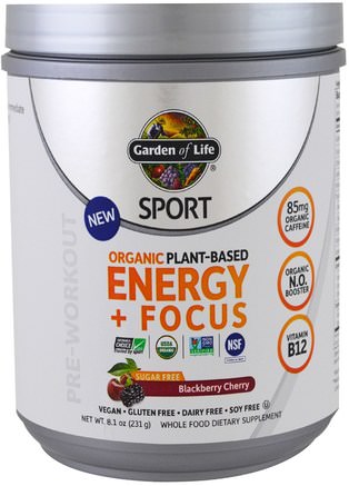 Sport, Organic Plant-Based Energy + Focus, Pre-Workout, Sugar Free, Blackberry Cherry, 8.1 oz (231 g) by Garden of Life-Sport, Träning