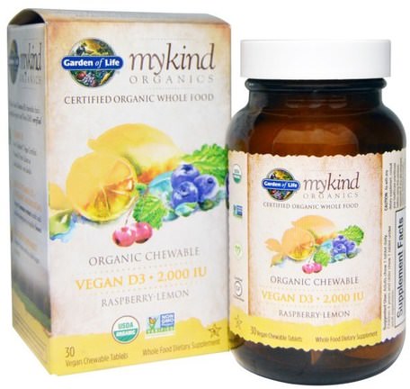 Vegan D3, Organic Chewable, Raspberry-Lemon, 2.000 IU, 30 Tablets by Garden of Life-Vitaminer, Vitamin D3