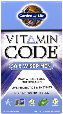 Vitamin Code, 50 & Wiser Men, 240 Vegetarian Capsules by Garden of Life-Vitaminer, Män Multivitaminer - Seniorer