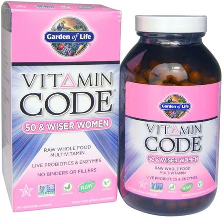 Vitamin Code, 50 & Wiser Women, Raw Whole Food Multivitamin, 240 Veggie Caps by Garden of Life-Vitaminer, Kvinnor Multivitaminer - Seniorer