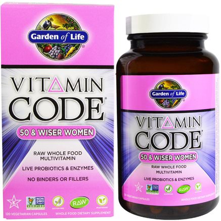 Vitamin Code, 50 & Wiser Women, Raw Whole Food Multivitamin, 120 Veggie Caps by Garden of Life-Vitaminer, Kvinnor Multivitaminer - Seniorer