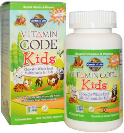 Vitamin Code, Kids, Chewable Whole Food Multivitamin for Kids, Cherry Berry, 60 Chewable Bears by Garden of Life-Vitaminer, Multivitaminer, Barn Multivitaminer