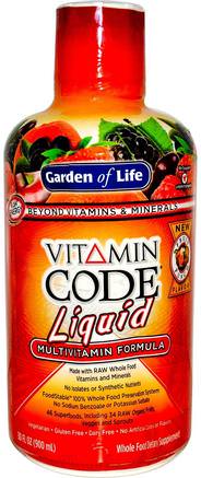 Vitamin Code Liquid, Multivitamin Formula, Fruit Punch Flavor, 30 fl oz (900 ml) by Garden of Life-Vitaminer, Flytande Multivitaminer