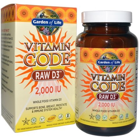 Vitamin Code, Raw D3, 2.000 IU, 120 Vegetarian Capsules by Garden of Life-Vitaminer, Vitamin D3