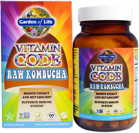 Vitamin Code, RAW Kombucha, 60 Vegan Caps by Garden of Life-Kosttillskott, Kombucha