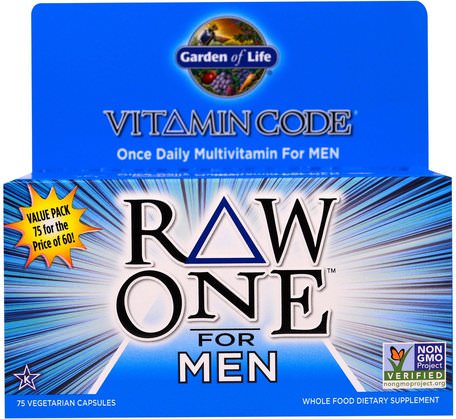 Vitamin Code, Raw One, Once Daily Raw Multi-Vitamin For Men, 75 Veggie Caps by Garden of Life-Vitaminer, Män Multivitaminer