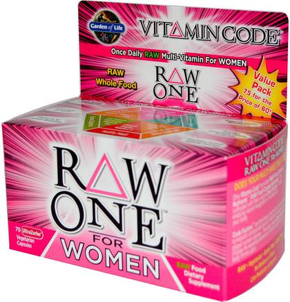 Vitamin Code, Raw One, Once Daily Raw Multi-Vitamin for Women, 75 UltraZorbe Veggie Caps by Garden of Life-Vitaminer, Kvinnor Multivitaminer