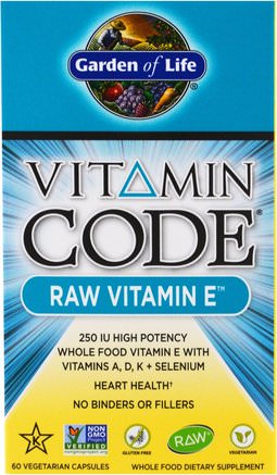 Vitamin Code, Raw Vitamin E, 60 Veggie Caps by Garden of Life-Vitaminer, Vitamin E