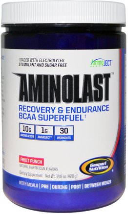 Aminolast, Recovery & Endurance BCAA Superfuel, Fruit Punch, 14.8 oz (420 g) by Gaspari Nutrition-Kosttillskott, Aminosyror, Bcaa (Förgrenad Aminosyra), Sport, Träning