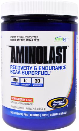 Aminolast, Recovery & Endurance BCAA Superfuel, Strawberry Kiwi, 14.8 oz (420 g) by Gaspari Nutrition-Kosttillskott, Aminosyror, Bcaa (Förgrenad Aminosyra), Sport, Träning
