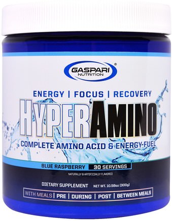 HyperAmino, Blue Raspberry, 10.58 oz (300 g) by Gaspari Nutrition-Sport, Kosttillskott, Aminosyror