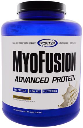 MyoFusion, Advanced Protein, Vanilla Ice Cream, 4 lbs (1814 g) by Gaspari Nutrition-Kosttillskott, Protein, Sportprotein, Vassleprotein