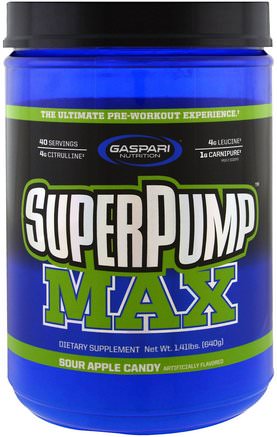 SuperPump Max, Sour Apple Candy, 1.41 lbs (640 g) by Gaspari Nutrition-Sport, Träning