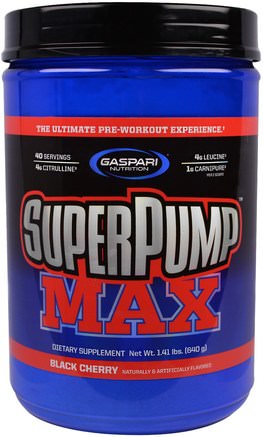 SuperPump Max, The Ultimate Pre-Workout Experience, Black Cherry, 1.41 lbs (640 g) by Gaspari Nutrition-Sport, Träning