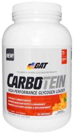 Carbotein, High Performance Glycogen Loader, Orange, 3.85 lbs (1.75 kg) by GAT-Sport, Träning, Muskel