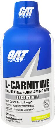 L-Carnitine, Liquid Free Form Amino Acid, Green Apple, 16 oz (473 ml) by GAT-Kosttillskott, Aminosyror, L Karnitin