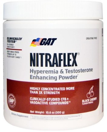 Nitraflex, Black Cherry, 10.6 oz (300 g) by GAT-Hälsa, Energi, Män, Testosteron