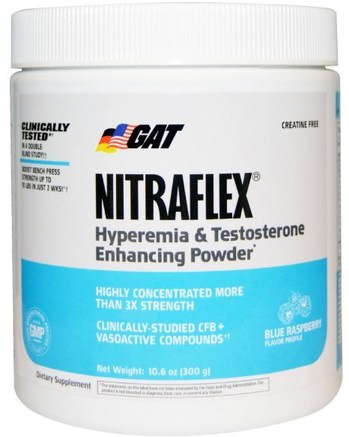 Nitraflex, Blue Raspberry, 10.6 oz (300 g) by GAT-Sport, Träning, Män, Testosteron
