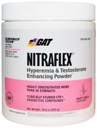 Nitraflex, Fruit Punch, 10.6 oz (300 g) by GAT-Sport, Träning, Män, Testosteron