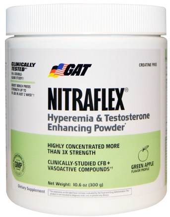 Nitraflex, Green Apple, 10.6 oz (300 g) by GAT-Sport, Träning, Män, Testosteron