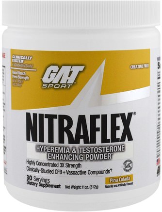 Nitraflex, Pina Colada, 11 oz (312 g) by GAT-Sport, Träning, Män, Testosteron