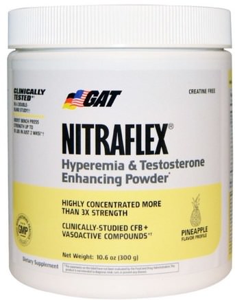 Nitraflex, Pineapple, 10.6 oz (300 g) by GAT-Sport, Träning, Män, Testosteron