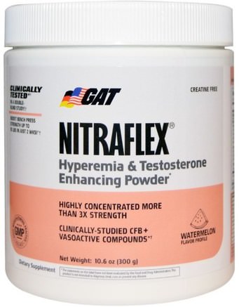 Nitraflex, Watermelon, 10.6 oz (300 g) by GAT-Sport, Träning, Män, Testosteron