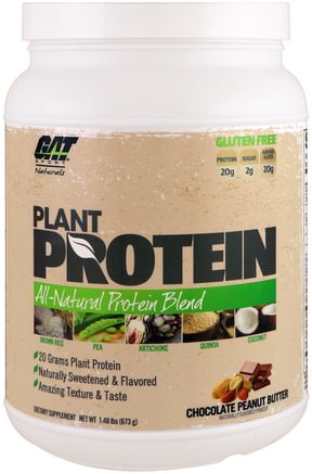 Plant Protein, All-Natural Protein Blend, Chocolate Peanut Butter, 1.48 lbs (673 g) by GAT-Sport, Kosttillskott, Protein