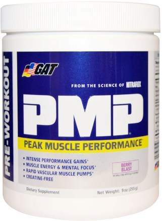 PMP, Pre-Workout, Peak Muscle Performance, Berry Blast, 9 oz (255 g) by GAT-Sport, Träning, Muskel
