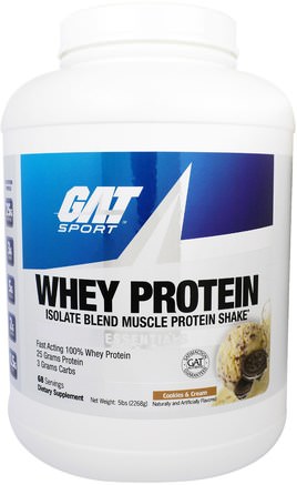 Whey Protein Isolate Blend Muscle Protein Shake, Cookies & Cream, 5 lbs (2268 g) by GAT-Kosttillskott, Protein, Muskel
