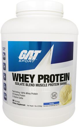 Whey Protein, Isolate Blend Muscle Protein Shake, Vanilla, 5 lbs (2268 g) by GAT-Sport, Muskel