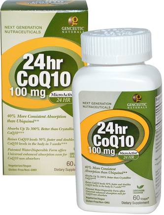 24hr CoQ10, 100 mg, 60 Vcaps by Genceutic Naturals-Kosttillskott, Koenzym Q10, Coq10