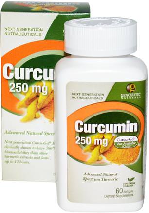Curcumin, 250 mg, 60 Softgels by Genceutic Naturals-Kosttillskott, Antioxidanter, Curcumin