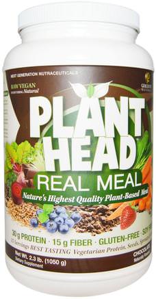 Plant Head, Real Meal, Chocolate, 2.3 lb (1050 g) by Genceutic Naturals-Kosttillskott, Måltid Ersättning Skakningar