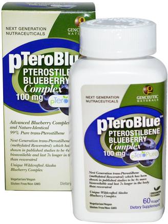 pTeroBlue, Pterostilbene Blueberry Complex, 100 mg, 60 V-Caps by Genceutic Naturals-Kosttillskott, Pterostilbene, Antioxidanter