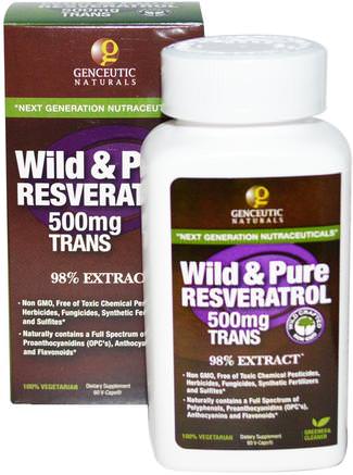 Wild & Pure Resveratrol, 500 mg, 60 V-Caps by Genceutic Naturals-Kosttillskott, Resveratrol