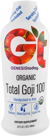Organic Total Goji 100, 32 fl oz (946 ml) by Genesis Today-Kosttillskott, Frukt Extrakt, Goji Extrakt Vätskor, Goji Flytande Juice, Positivt Humör