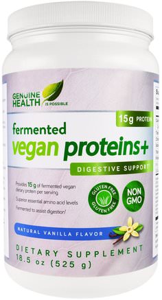 Fermented Vegan Protein +, Digestive Support, Natural Vanilla Flavor, 18.5 oz (525 g) by Genuine Health Corporation-Kosttillskott, Protein