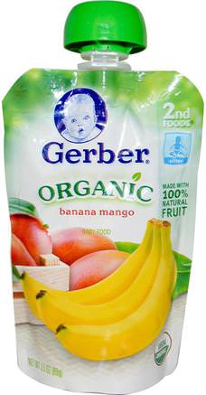 2nd Foods, Organic Baby Food, Banana Mango, 3.5 oz (99 g) by Gerber-Barns Hälsa, Barn Mat, Baby Matning, Mat
