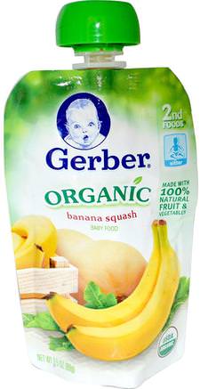 2nd Foods, Organic Baby Food, Banana Squash, 3.5 oz (99 g) by Gerber-Barns Hälsa, Barn Mat, Baby Matning, Mat