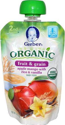 2nd Foods, Organic Baby Food, Fruit and Grain, Apple Mango with Rice & Vanilla, 3.5 oz (99 g) by Gerber-Barns Hälsa, Barn Mat, Baby Matning, Mat