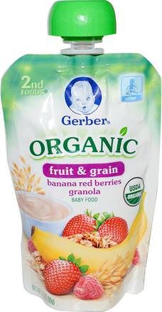 2nd Foods, Organic Baby Food, Fruit & Grain, Banana Red Berries Granola, 3.5 oz (99 g) by Gerber-Barns Hälsa, Barn Mat, Baby Matning, Mat