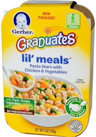 Graduates for Toddlers, Lil Meals, Pasta Stars with Chicken & Vegetables, 6 oz (170 g) by Gerber-Barns Hälsa, Barn Mat, Akademiker