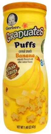 Graduates, Puffs Cereal Snack, Banana, Crawler, 1.48 oz (42 g) by Gerber-Barns Hälsa, Barnfodring, Akademiker, Puffar