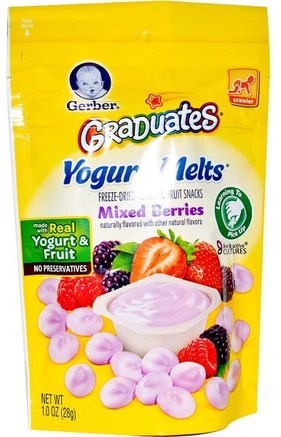Graduates, Yogurt Melts, Mixed Berries, 1.0 oz (28 g) by Gerber-Barns Hälsa, Babyfodring, Akademiker, Småbarnsmatcher