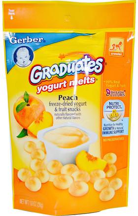 Graduates, Yogurt Melts, Peach, 1 oz (28 g) by Gerber-Barns Hälsa, Barnfodring, Akademiker, Puffar
