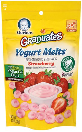 Graduates, Yogurt Melts, Strawberry, 1.0 oz (28 g) by Gerber-Barns Hälsa, Barnfodring, Akademiker, Puffar
