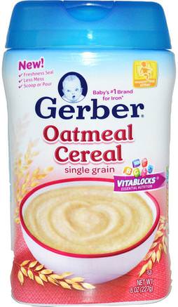 Oatmeal Cereal, Single Grain, 8 oz (227 g) by Gerber-Barns Hälsa, Barnmat, Babyfodring, Barnflingor