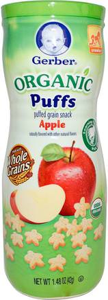 Organic Puffs, Apple, 1.48 oz (42 g) by Gerber-Barns Hälsa, Babyfodring, Baby Snacks Och Fingermat, Puffar, Barnmat