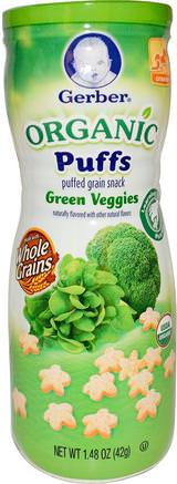 Organic Puffs, Green Veggies, 1.48 oz (42 g) by Gerber-Barns Hälsa, Babyfodring, Baby Snacks Och Fingermat, Puffar, Barnmat